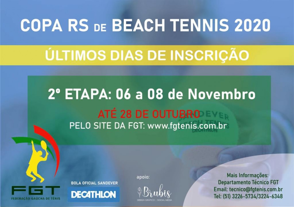 2ª etapa – Copa RS de Beach Tennis 2020 – Inscrições estão abertas pelo  site da FGT | Portal do Esporte